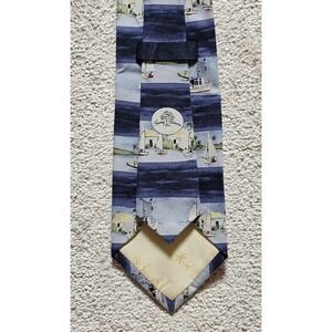 Tommy Bahama Mens Silk Necktie Nautical Sailboat Beach Scene Blue